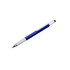 A blue multi-function pen with a silver clip and textured grip, featuring a black stylus tip.