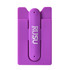 A purple phone wallet with a logo, designed to hold cards, featuring a slim, compact design.