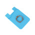 A blue phone wallet with a ring holder, featuring a smooth surface and a slot for cards.