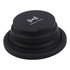 A black foldable wireless charger with a textured surface and a circular base, featuring a logo.
