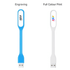 A blue and a white USB light, featuring a logo, with one option for engraving and the other for full colour print.
