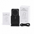 A black 3-in-1 power bank charging station with a wireless charging pad, instruction manual, and a USB cable in the box.