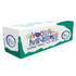 A promotional 4-sided fitted tablecloth in white and teal, featuring a logo and colourful youth ministry design.