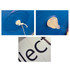 A blue inflatable advertising balloon with clear valve attachments for inflation and deflation.