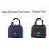 A grey cooler lunch bag with two handles and a logo, next to a black cooler lunch bag with a logo.