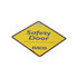 A yellow diamond-shaped warning sign with the text "Safety Door" and a logo, used for exhibitions and events.