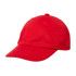 A red cap featuring a curved brim and ventilation holes, designed as a sporty headwear option.