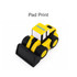 A cartoon bulldozer-shaped stress reliever in yellow and black with a logo on the side.