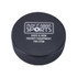 A black hockey puck shaped stress reliever featuring a logo on the top.