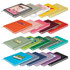 A variety of notebooks in different colours and designs, featuring logos and branding.