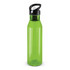A drink bottle with a translucent green body and a black lid featuring a flip-top for easy access.