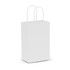 A small white paper carry bag featuring sturdy handles, ideal for gifting or shopping.