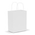 A medium-sized white paper carry bag with two handles and a plain design.
