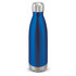 A drink bottle made of stainless steel with a sleek blue finish and a silver top.