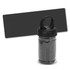 A cooling towel in a transparent tube with a black cap and handle, accompanied by a rectangular black background.