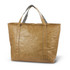 A durable, tan cooler bag with sturdy carrying handles and a spacious interior for storing items.