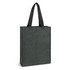 A dark green tote bag with black handles and a subtle textured design, featuring a logo on one side.