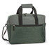A grey business satchel with a textured dark green base, featuring dual handles and an adjustable shoulder strap.