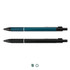 A metal pen set featuring a teal pen and a black pen, each with a sleek design and textured grip.