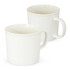 A white ceramic coffee mug with a simple design and a sturdy handle. It has a glossy finish and includes a logo.
