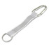A silver reflector key ring with a carabiner clip and a fabric strap in grey.