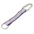 A purple reflector key ring with a silver carabiner and a metal ring attachment.