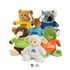 A collection of assorted plush toys, including a bear, koala, kangaroo, kiwi, sheep, and crocodile in various colours.