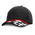 A black cap with a checkerboard pattern and red accents on the brim, featuring a logo on the front.