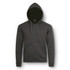 A grey unisex hooded sweatshirt with a zipper and two front pockets, featuring a logo on the chest.