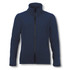 A women's softshell jacket in navy blue with a zip front and pockets, featuring a logo on the chest.