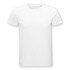 A white organic cotton T-shirt with a classic crew neckline and short sleeves, featuring a logo.
