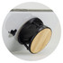 A bamboo phone holder with a black base, designed to securely hold smartphones.