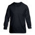 A long sleeve crew shirt in navy blue, featuring a round neckline and a plain design. It has a branding logo.