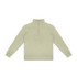 A light green unisex quarter zip jumper with long sleeves and a zip detail at the neck. It features a logo.