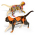 Two wooden cat models in vibrant colours featuring various patterns, designed as novelty items. One includes a logo.