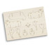 A wooden model kit featuring sheep-shaped pieces in natural wood colour, ready for assembly.