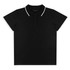 A black women's polo shirt with a contrasting collar and a branded logo. Short sleeves and a classic fit design.