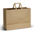 A large brown flat handle paper bag with two handles and a rectangular base. It features a simple design and branding.