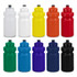 A drink bottle collection featuring colours like white, yellow, orange, red, green, blue, purple, and black, with a logo.