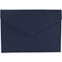 A navy felt folder with a button closure, featuring a smooth exterior and a classic envelope design.