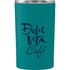 A drink bottle in teal colour with a silver lid and a logo. Features a smooth finish.