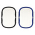 Two plastic and wheat straw lunch boxes, one with a black rim and the other with a blue rim, featuring a white interior.
