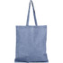 A recycled cotton twill tote bag in a light blue shade with long handles and a simple design. It features a logo.