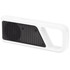 A white Bluetooth speaker featuring a black mesh speaker grille and a handle for portability.