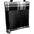 A picnic rug featuring a black and white checkered pattern with a black backing and a front pocket.