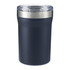A drink bottle in dark grey with a stainless steel lid and a clear top. Features a logo.