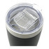 A drink bottle with a black exterior and a clear lid featuring a slot for a straw. It has a logo on the side.