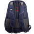 A navy blue backpack with padded mesh straps and a logo, designed for comfort and airflow.