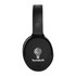 A pair of black wireless headphones featuring a logo and a sleek design.