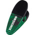 A green and black magnetic memo holder clip featuring a logo, designed for office use.